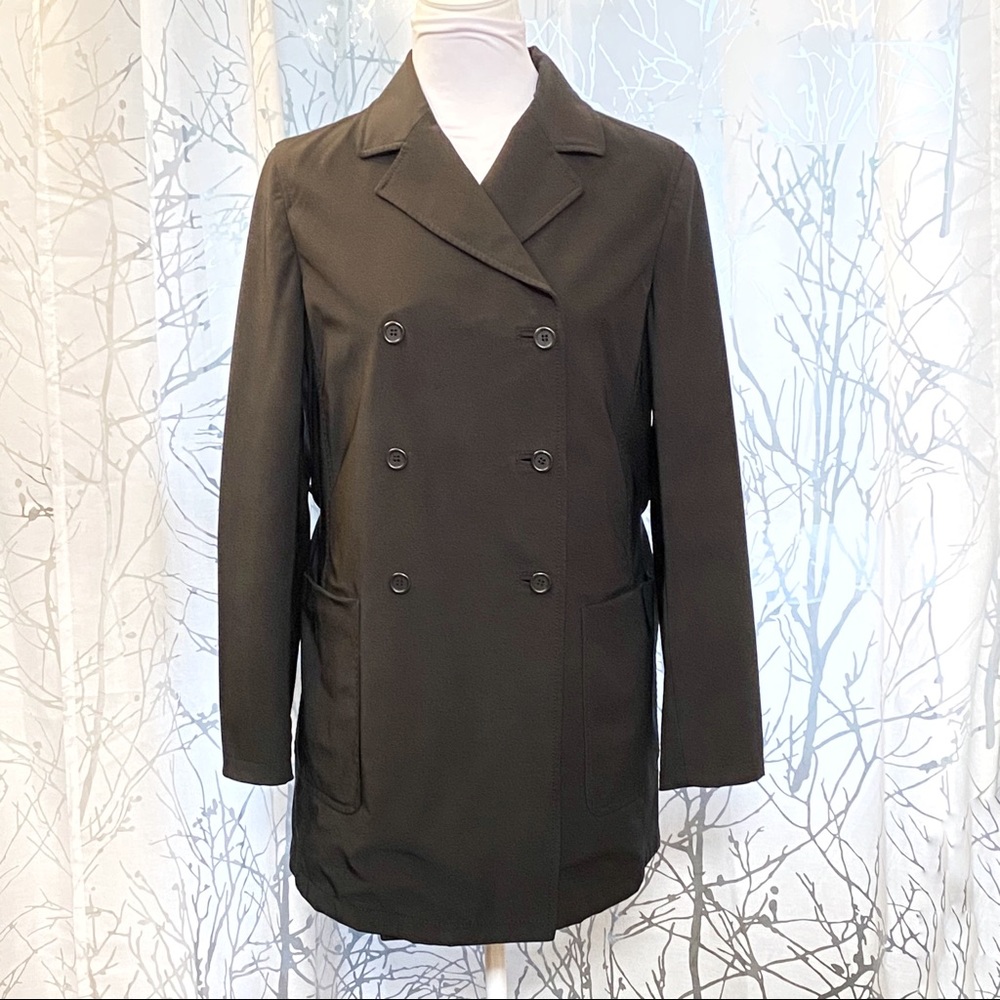 PRADA black button up double breasted long trench jacket coat
